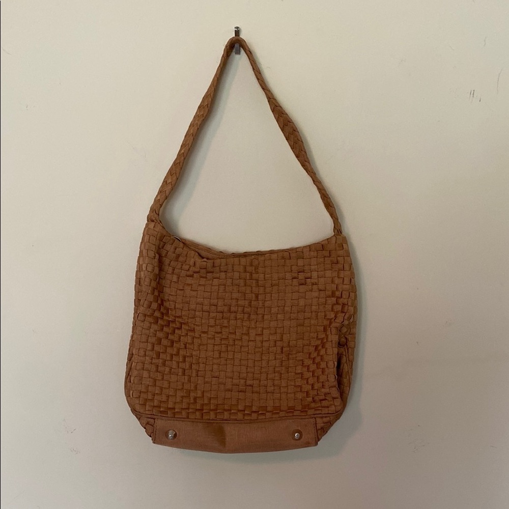 The Sak Tan Hobo Bag with Woven Leather Design